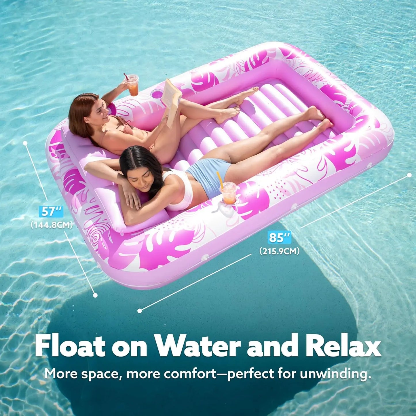 Sloosh-L/Xl Inflatable Tanning Pool Lounge Float with Cup Holder, 70“X46”/85″ X 57″ Extra Large Pool Floats Adult with Pillow, 4 in 1 Suntan Tub Raft Floatie, Sunbathing Bed Lounge for Water Blow up Kids Ball Pit Party Gifts, Inflatable Sofa Summervibes