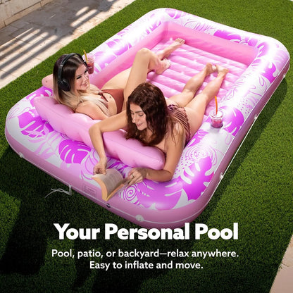 Sloosh-L/Xl Inflatable Tanning Pool Lounge Float with Cup Holder, 70“X46”/85″ X 57″ Extra Large Pool Floats Adult with Pillow, 4 in 1 Suntan Tub Raft Floatie, Sunbathing Bed Lounge for Water Blow up Kids Ball Pit Party Gifts, Inflatable Sofa Summervibes