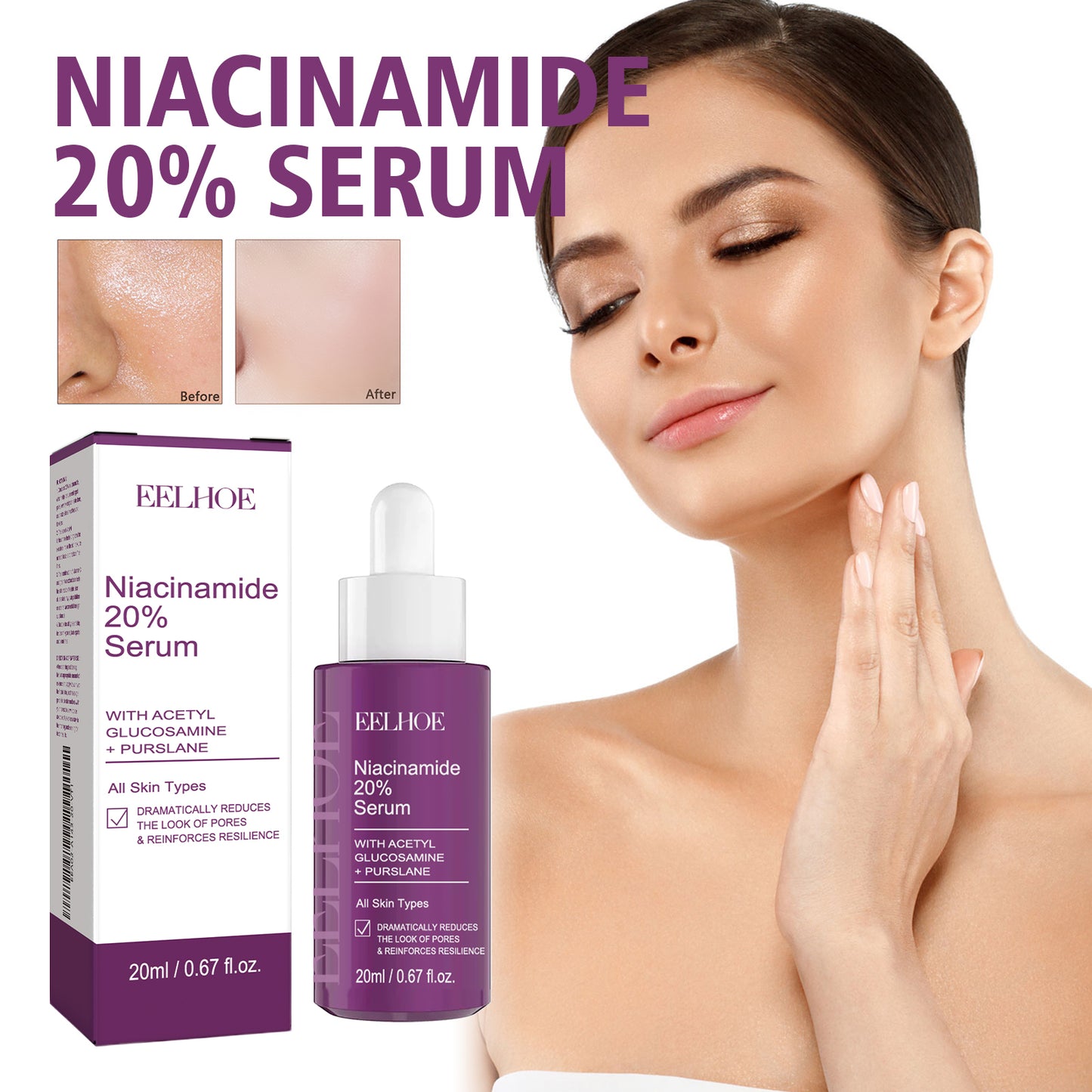 Sérum EELHOE Niacinamide – Sérum Éclaircissant, Anti-Rides & Réducteur de Pores