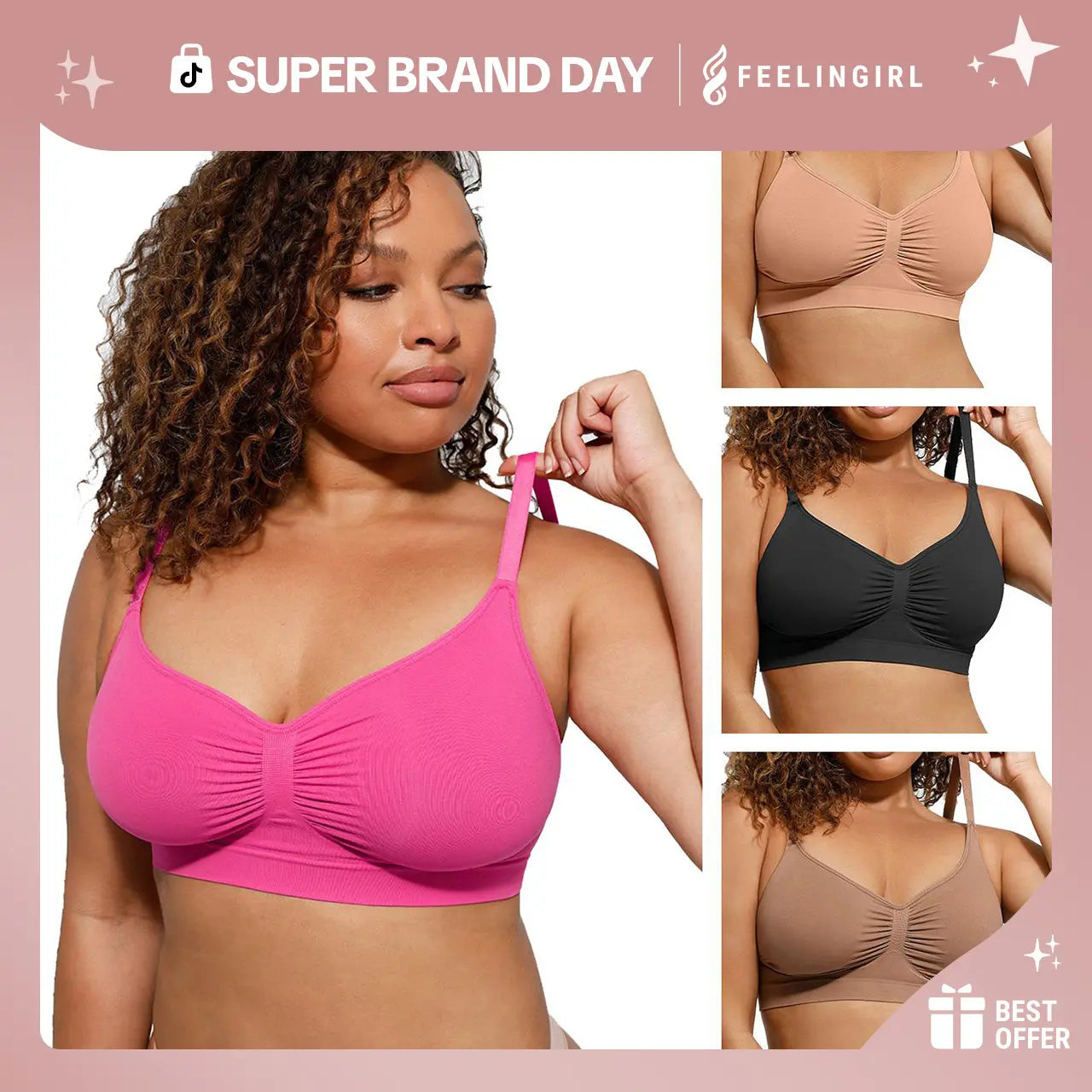 Feelingirl Women'S Wireless Bra Comfort Bralettes No Underwire Unlined Cami Bra Seamless Tshirt Bras Sports Bra Bralette Basic Comfortable Fit Womenswear Everyday up to 44DD Mother’S Day #Summervibes